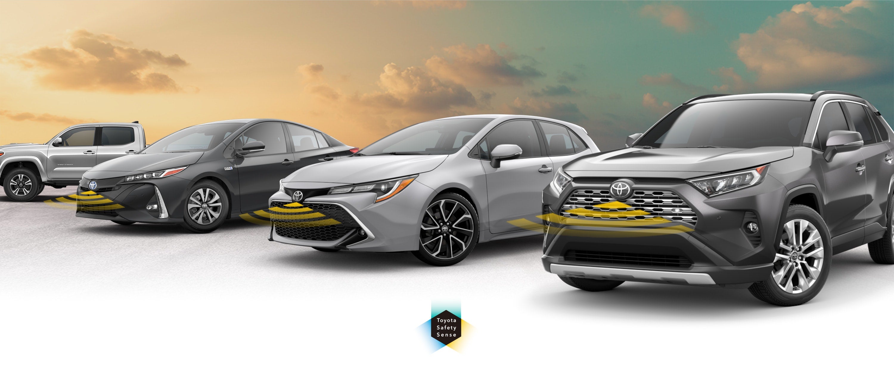 Toyota Safety Sense: Designed for Safety. Options shown on Toyota models including RAV4, Tacoma, and Camry, available now at Casa Toyota NM in Alamogordo NM.