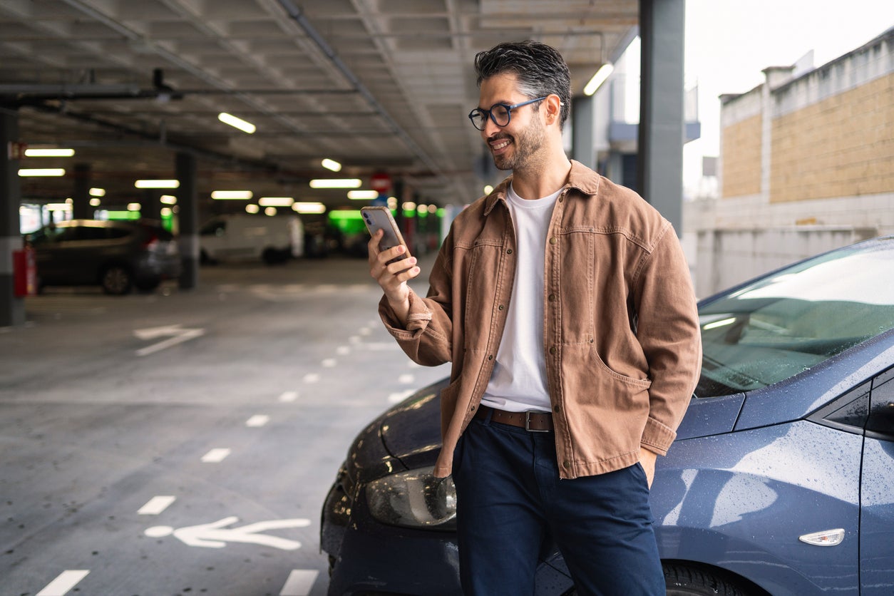 Customer on phone showing a map
